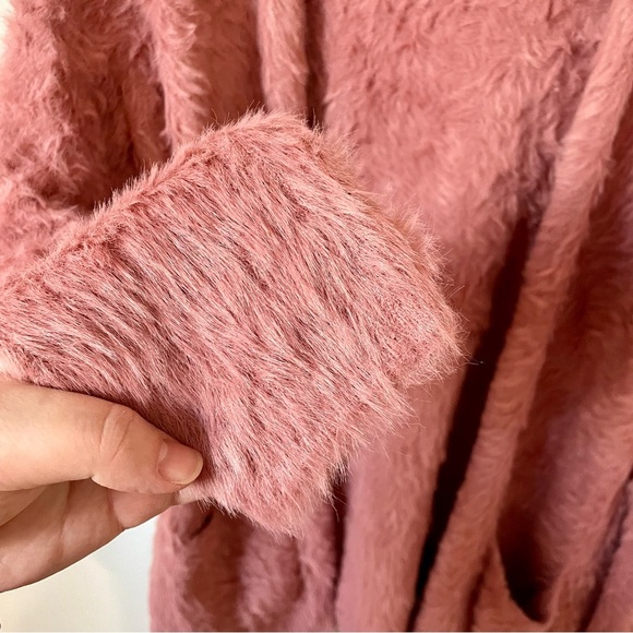 Free People Fuzzy Faux Fur Open Cardigan Dusty Pink Size Extra Small - Picture 6 of 9